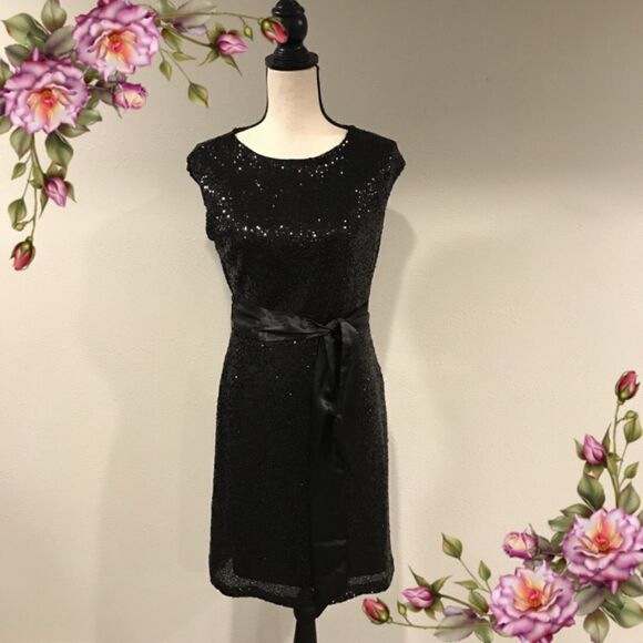 Venus black sequin sleeveless dress with belt - Picture 1 of 11